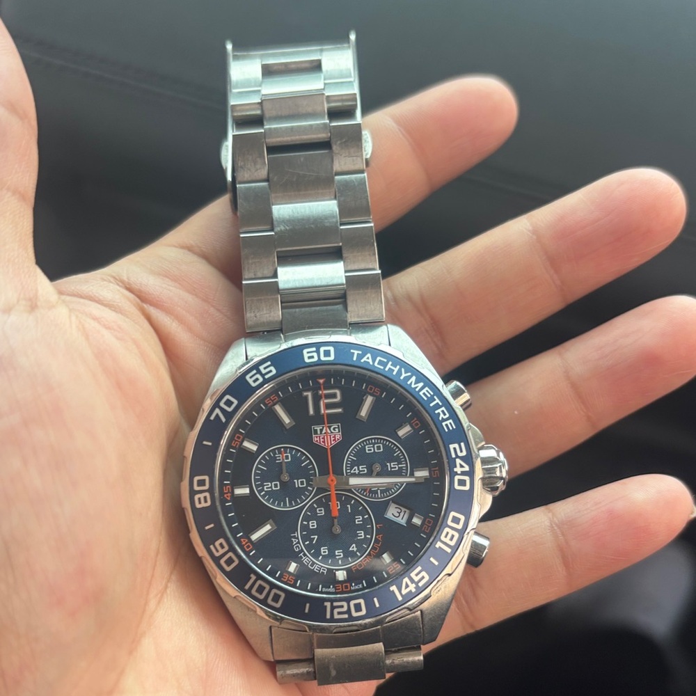 Tag Heuer Silver Chronograph with Blue Accents
